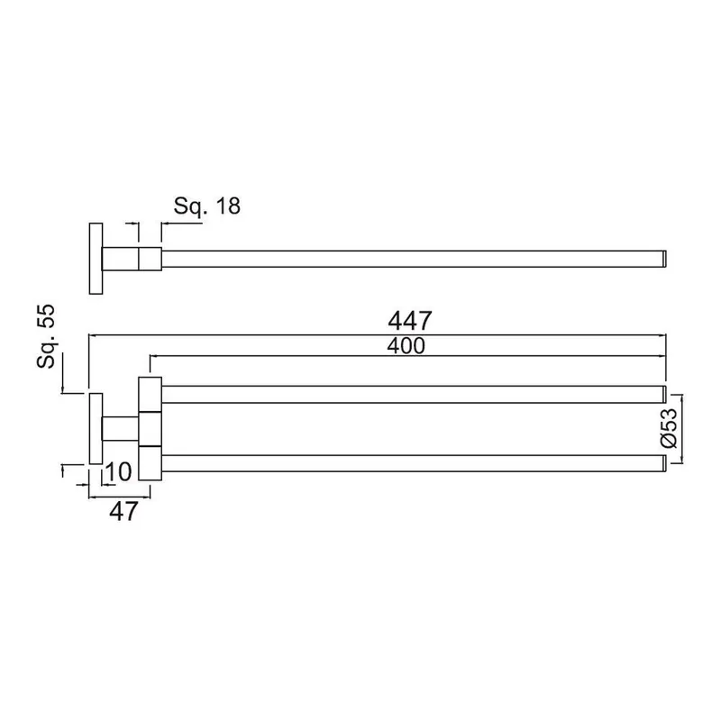 Technical drawing for Jaquar Chrome Kubix Prime Swivel Towel Holder Twin