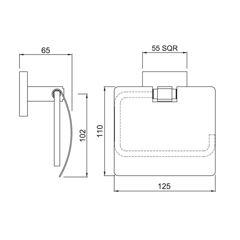 Technical drawing for Jaquar Chrome Kubix Prime Toilet Paper Holder