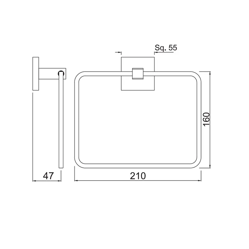 Technical drawing for Jaquar Chrome Kubix Prime Towel Ring