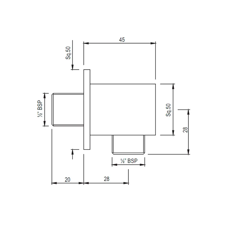 Technical drawing for Jaquar Chrome Kubix Prime Wall Outlet