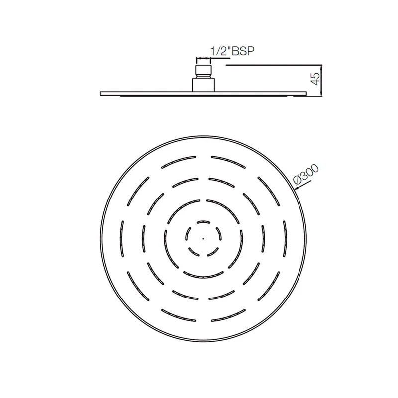Technical drawing for Jaquar Chrome Maze Overhead Shower 300mm Round Single Flow