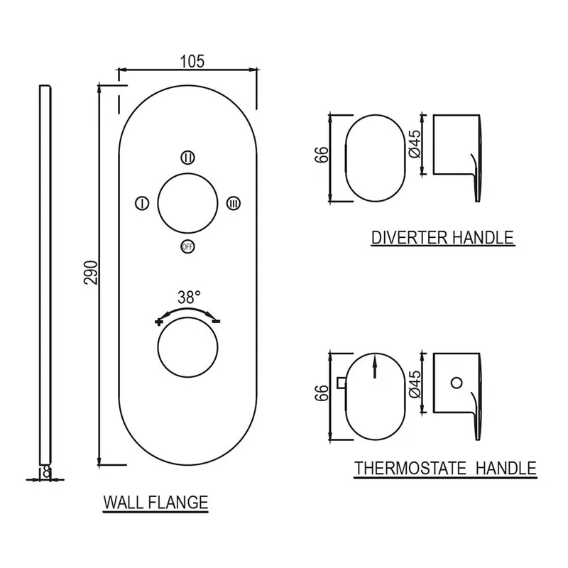 Technical drawing for Jaquar Chrome Opal Prime Aquamax 3 Outlet Thermostatic Shower Mixer