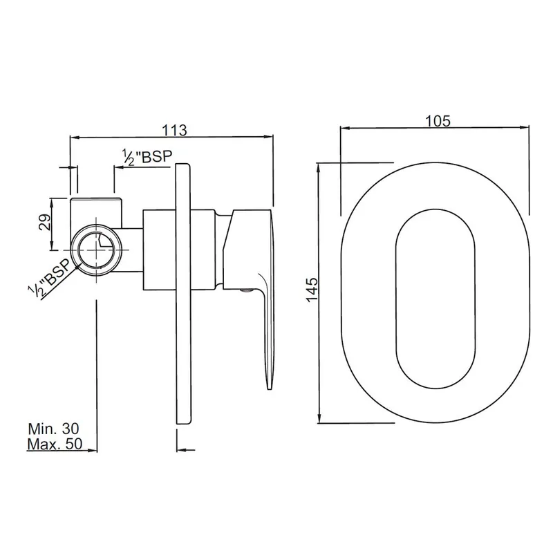 Technical drawing for Jaquar Chrome Opal Prime Manual Single outlet Mixer