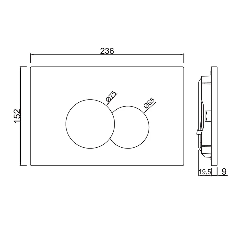 Technical drawing for Jaquar Chrome Opal Prime Toilet Flush Plates