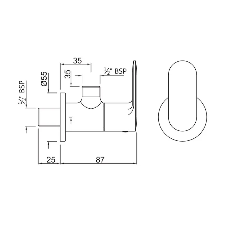 Technical drawing for Jaquar Chrome Opal Prime Wall Mounted Stop Valve