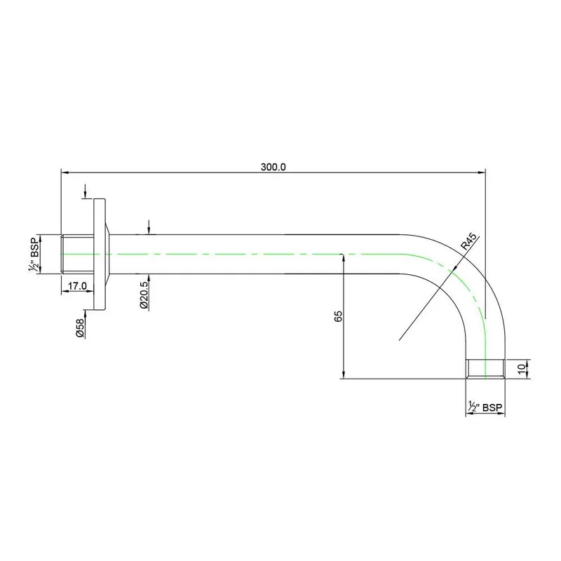 Technical drawing for Jaquar Chrome Round Shower Arm Stainless Steel