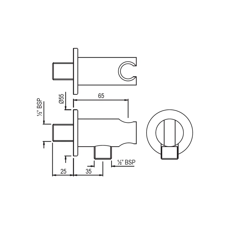 Technical drawing for Jaquar Chrome Round Wall Outlet with Handset Holder