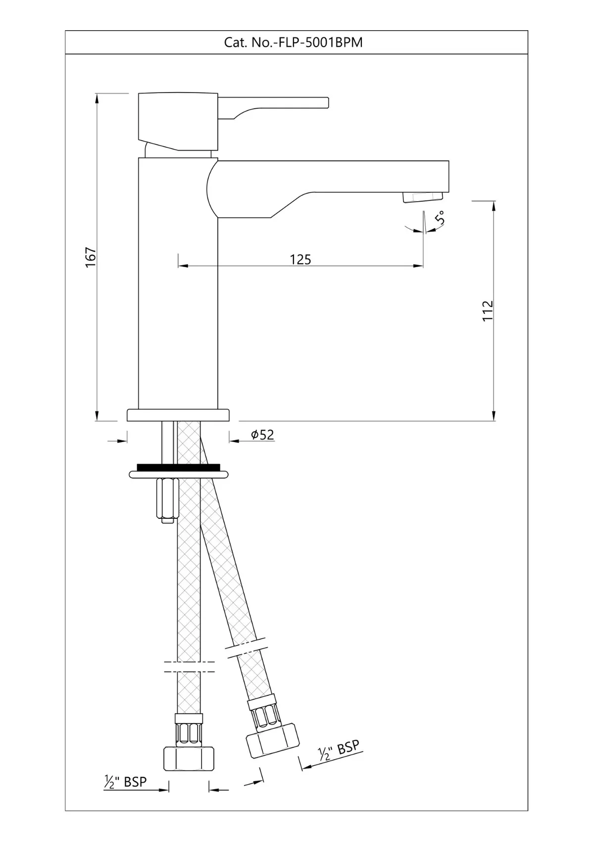 Technical drawing for Jaquar Florentine Chrome Prime Mono Basin Mixer Includes Compatible click clack waste