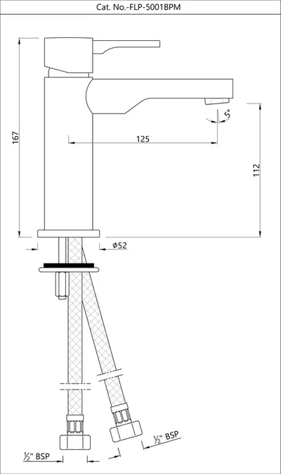 Technical drawing for Jaquar Florentine Chrome Prime Single Lever Basin Mixer