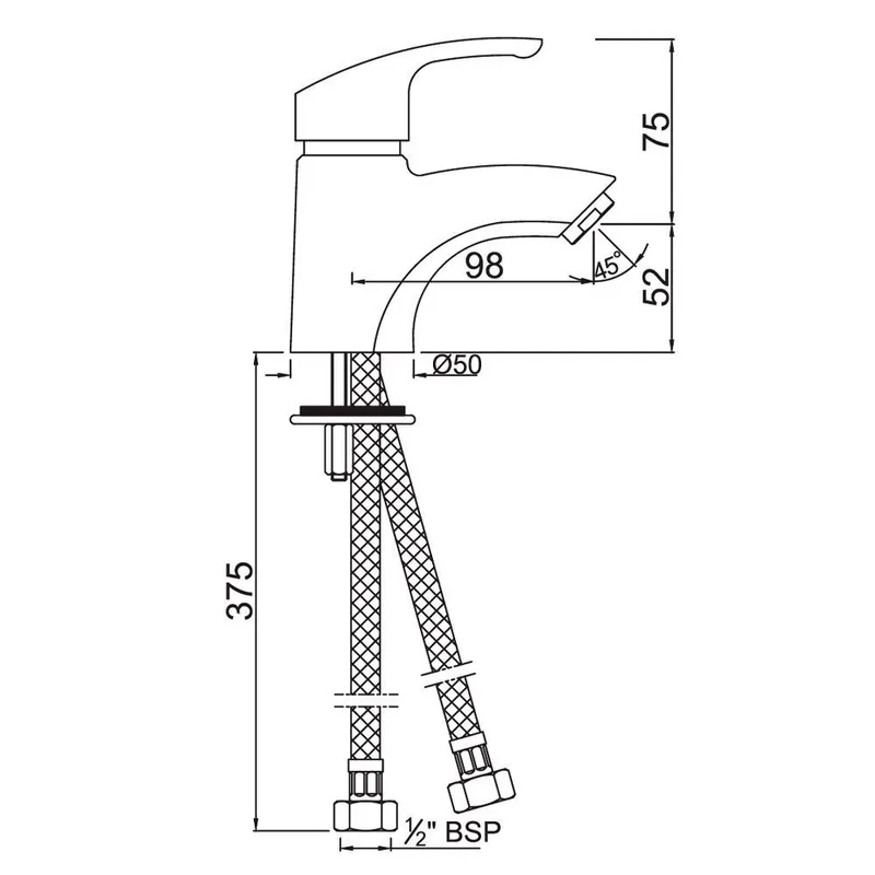 Technical drawing for Jaquar Florentine Chrome Single Lever Basin Mixer