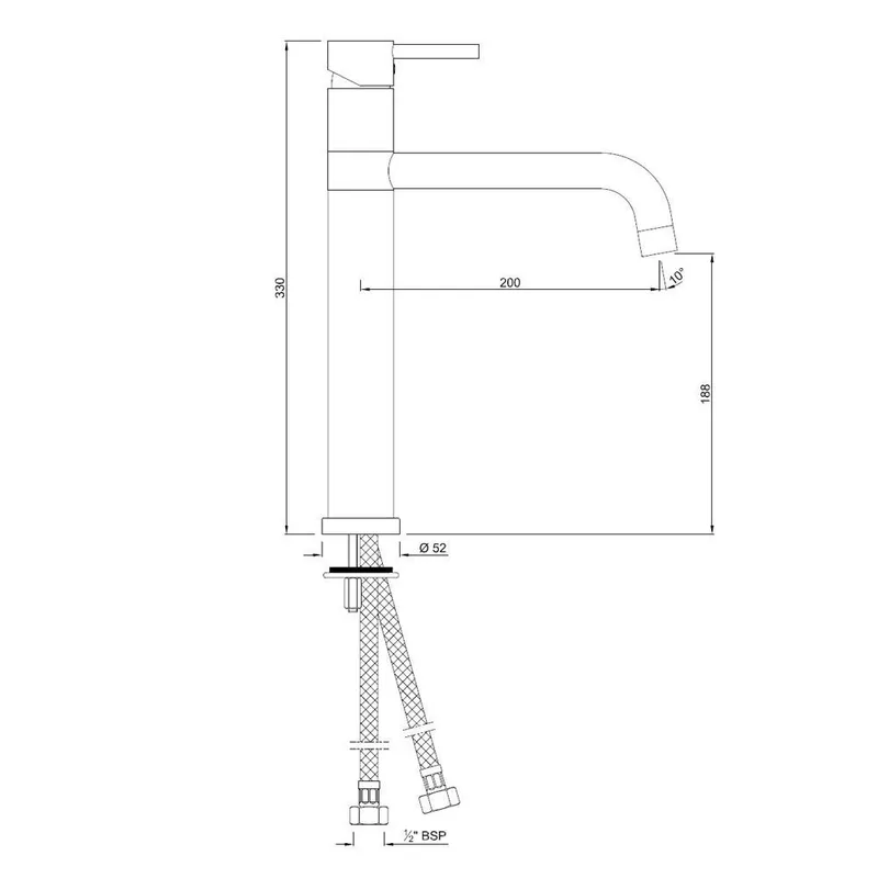 Technical drawing for Jaquar Florentine Chrome Single Lever Kitchen Tap Mixer