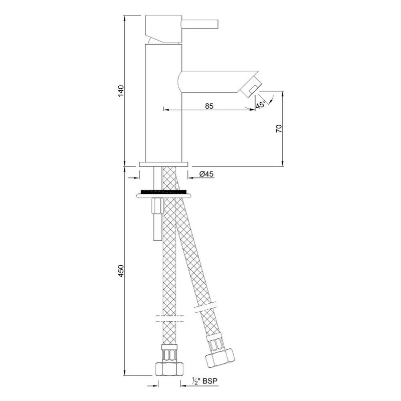 Technical drawing for Jaquar Florentine Chrome Single Lever Mini Basin Mixer