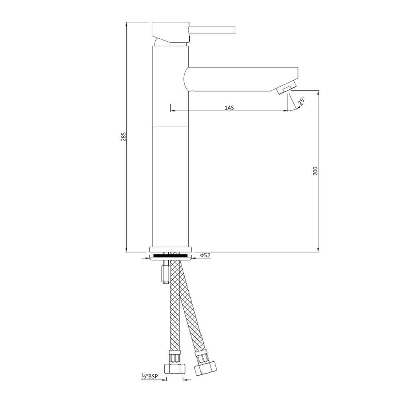 Technical drawing for Jaquar Florentine Chrome Single Lever Tall Boy Tap Mixer