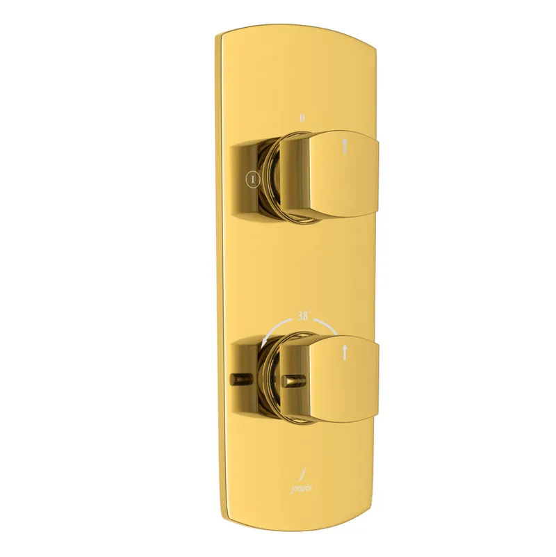Jaquar Gold Bright PVD Kubix Aquamax 2 Outlet Thermostatic Shower Mixer in Gold Bright