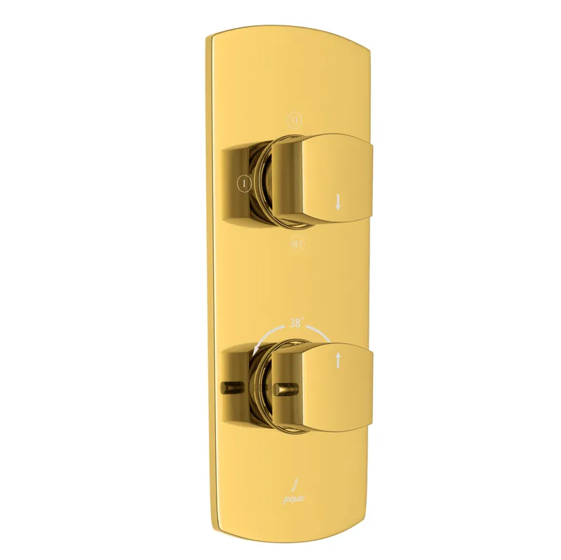 Jaquar Gold Bright PVD Kubix Prime Aquamax 3 Outlet Thermostatic Shower Mixer in Gold Bright