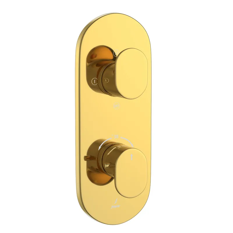 Jaquar Gold Bright PVD Opal Prime 2 Outlet Thermostatic Shower Mixer in Gold Bright
