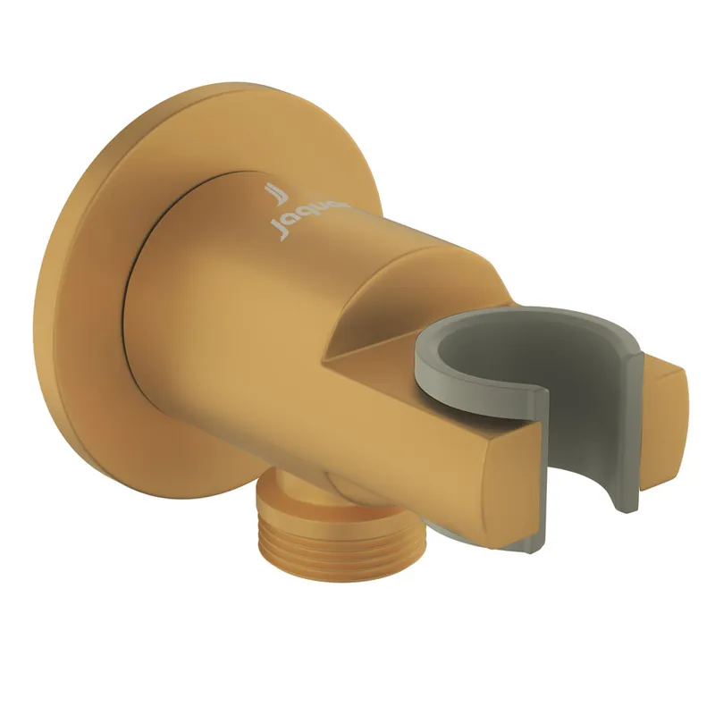 Jaquar Gold Matt PVD Round Wall Outlet with Handset Holder in Gold Matt
