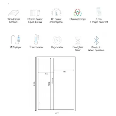 Technical drawing for Jaquar Kaya Sauna With Infrared Heater
