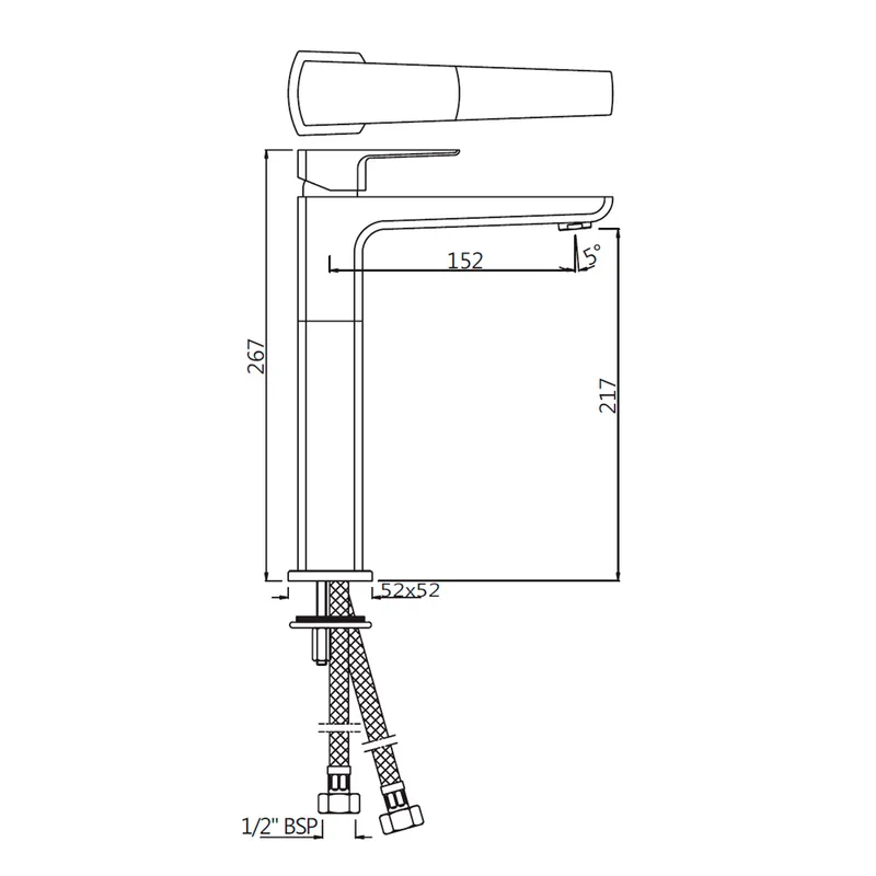 Technical drawing for Jaquar Kubix Chrome Prime Extended Mono Basin Mixer