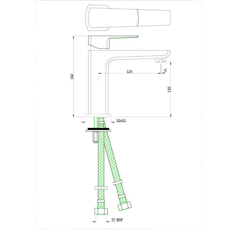 Technical drawing for Jaquar Kubix Chrome Prime Mono Basin Mixer