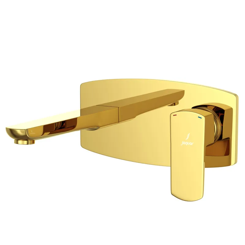Jaquar Kubix Gold Bright PVD Prime 2 Hole Wall Mounted Basin Mixer in Gold Bright