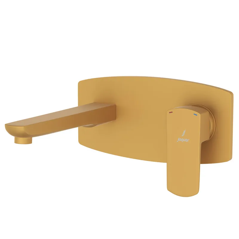 Jaquar Kubix Gold Matt PVD Prime 2 Hole Wall Mounted Basin Mixer in Gold Matt