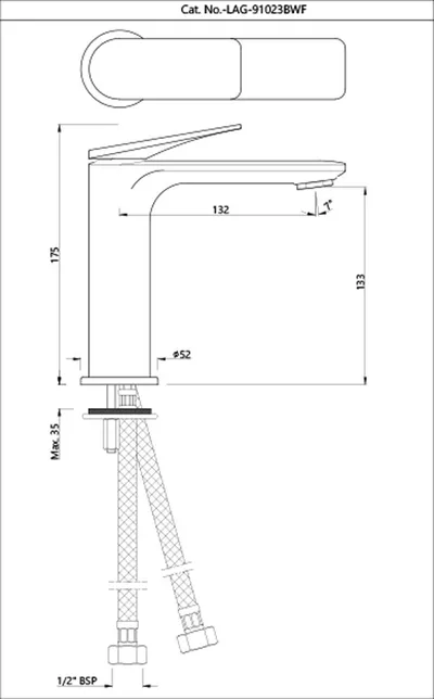Technical drawing for Jaquar Laguna Chrome Single Lever Extended Basin Mixer