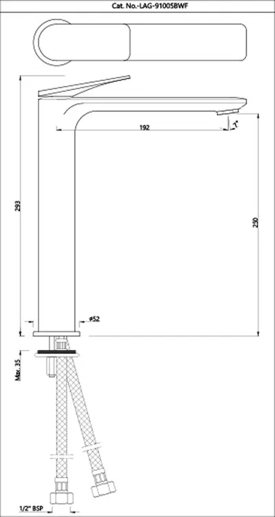 Technical drawing for Jaquar Laguna Chrome Single Lever Tall Boy