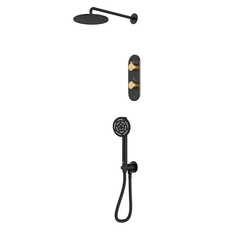 Jaquar Laguna Gold Matt PVD | Black Matt Combo of Aquamax Thermostatic Shower mixer in Gold Matt PVD | Black Matt