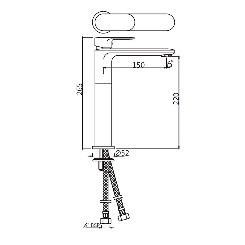 Technical drawing for Jaquar Opal Chrome Prime Extended Mono Basin Mixer