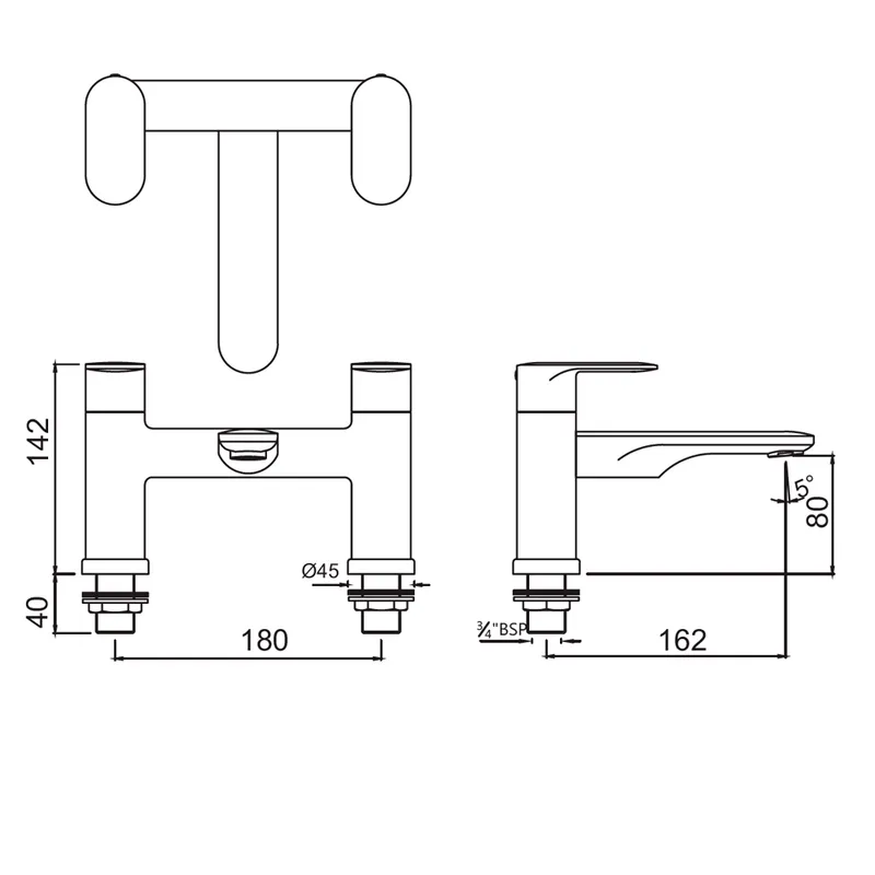 Technical drawing for Jaquar Opal Chrome Prime H Type Bath Filler