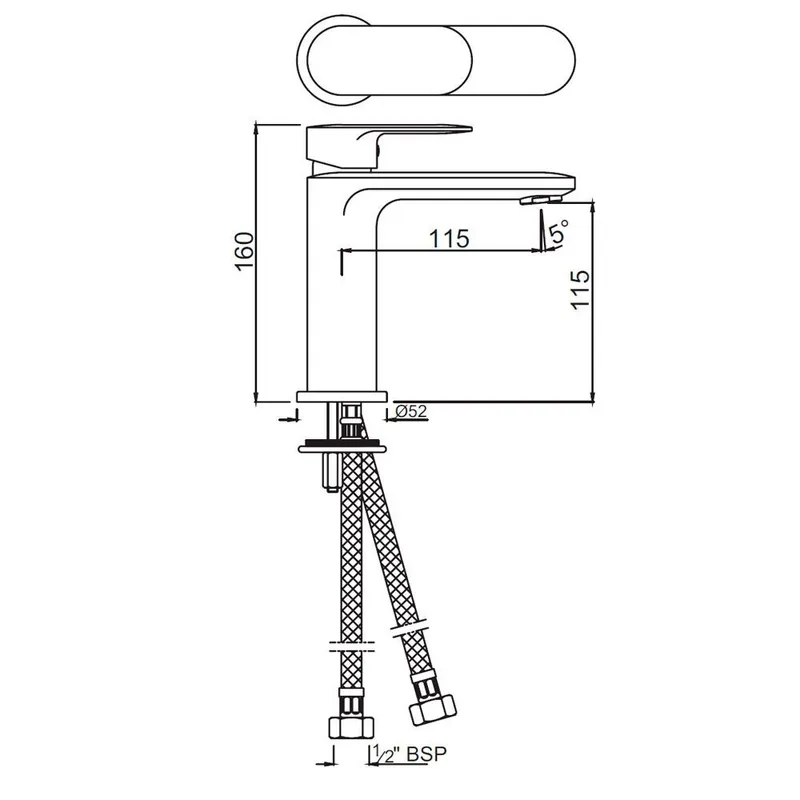 Technical drawing for Jaquar Opal Chrome Prime Mono Basin Mixer