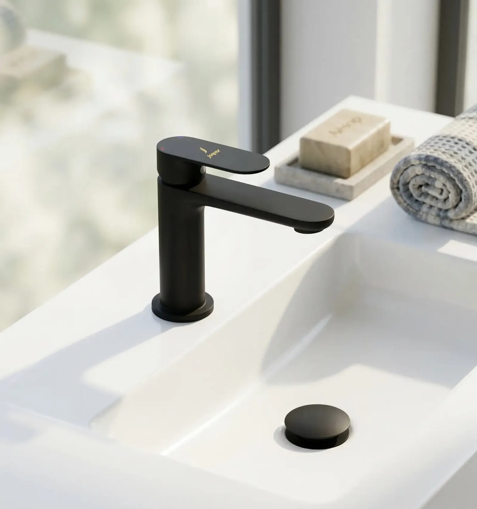 Jaquar Opal Black Matt Prime Mono Basin Mixer Includes Compatible click clack waste in Black Matt - photograph 5