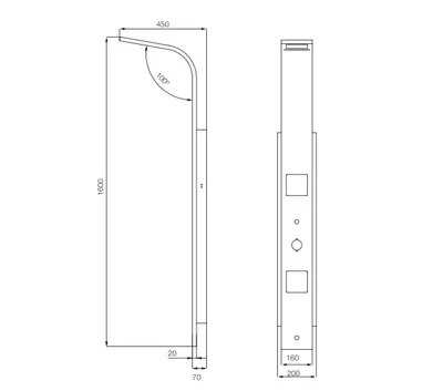 Technical drawing for Jaquar Shinny Shower Panel Stainless Steel Finish