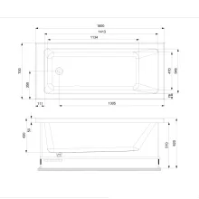 Technical drawing for Jaquar White Fonte Built-in Bathtub With Powder Coated MS Frame 1700X750mm