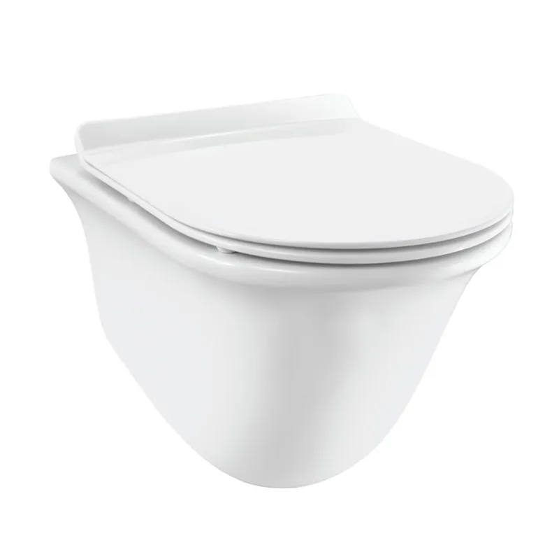 Jaquar White Ornamix Rimless, Blind Installation Wall Hung Toilet With UF Soft Close Slim Seat Cover in White Gloss