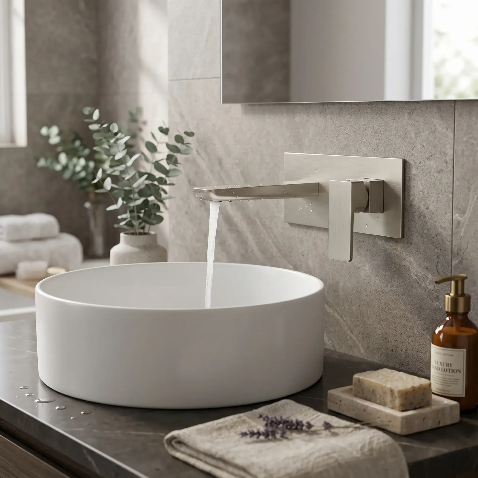 Kolt Brushed Nickel Wall Mounted Basin Mixer Tap in Brushed Nickel - photograph 2
