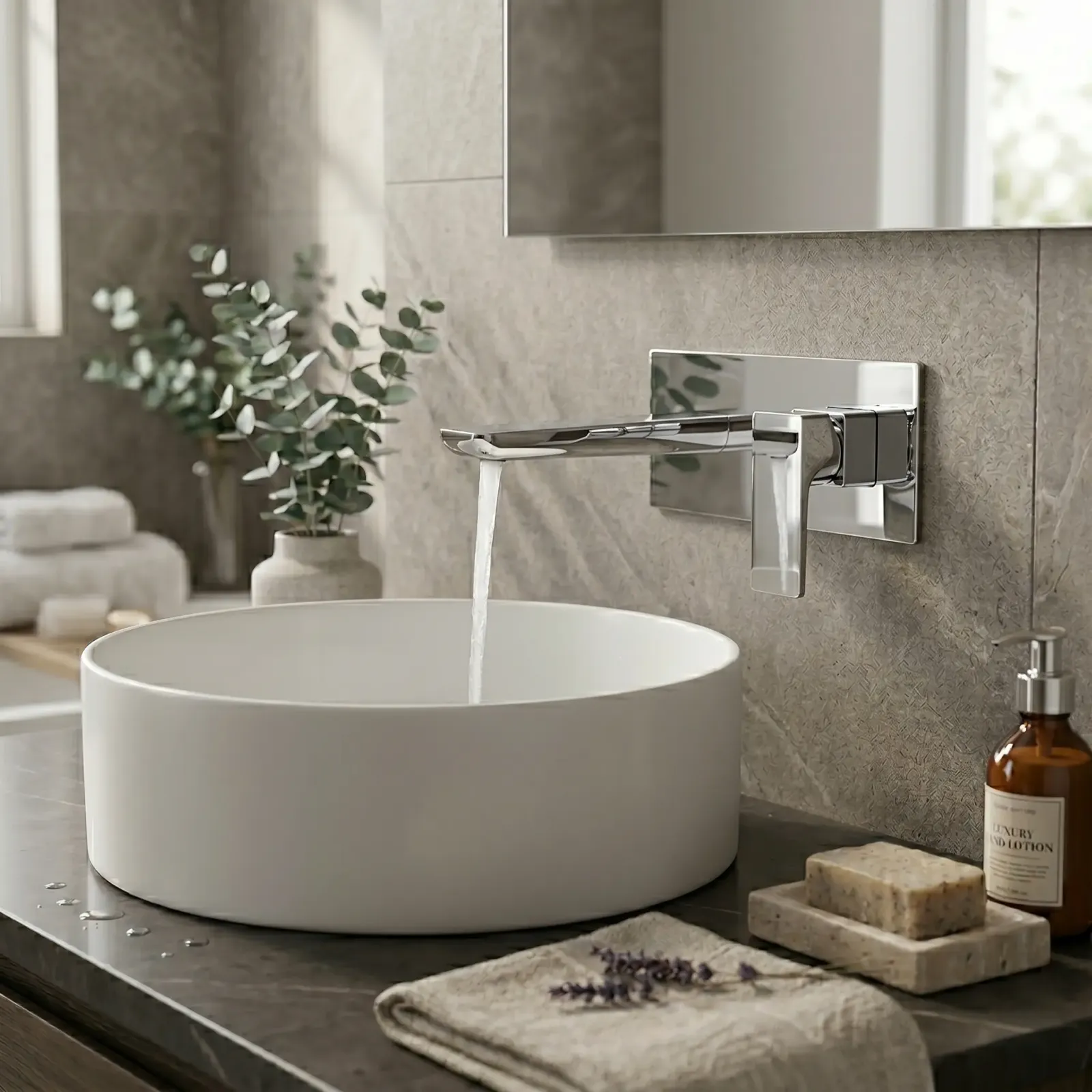 Kolt Chrome Wall Mounted Basin Mixer Tap in Chrome - photograph 3