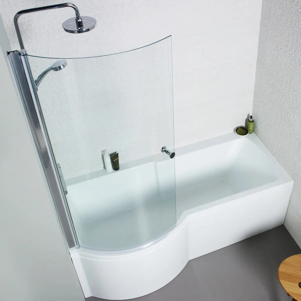 Koncept Curved 720 x 1435mm Chrome 6mm Bath Shower Screen in Chrome - photograph 2