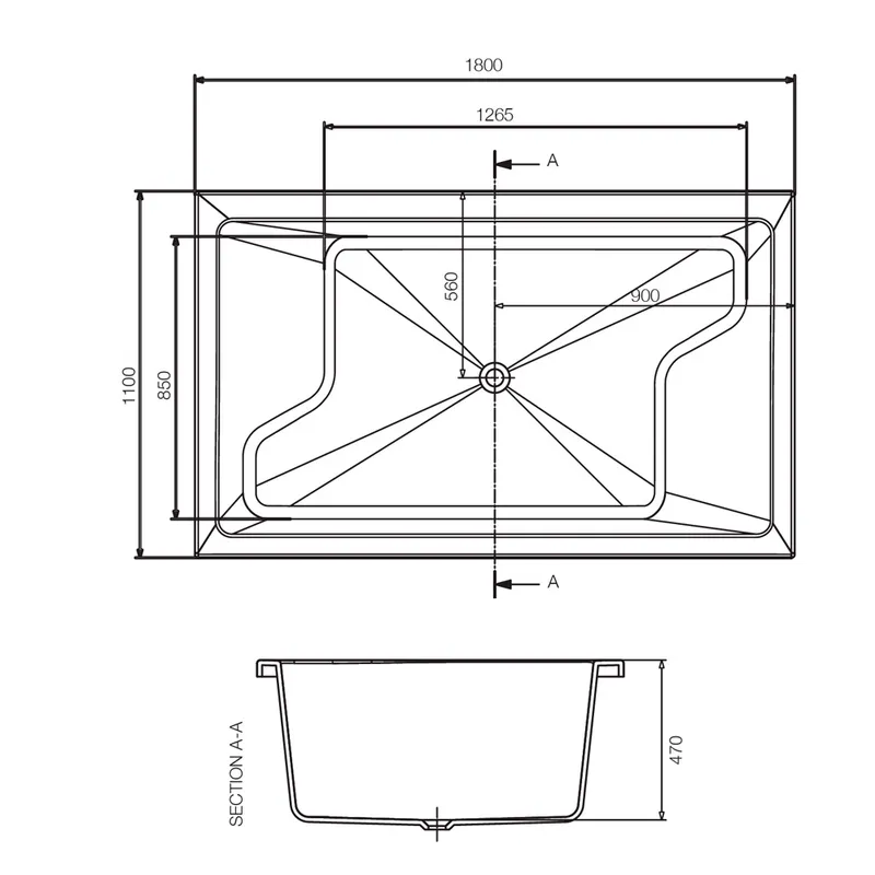 Technical drawing for Kubix White Built-in Bathtub Large Super Deep Two-Person Inset Bath 1800X1100mm