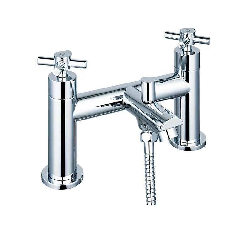 Lorient Dual Lever H Type Deck Mounted Bath Shower Mixer With Kit Chrome Plated in Chrome