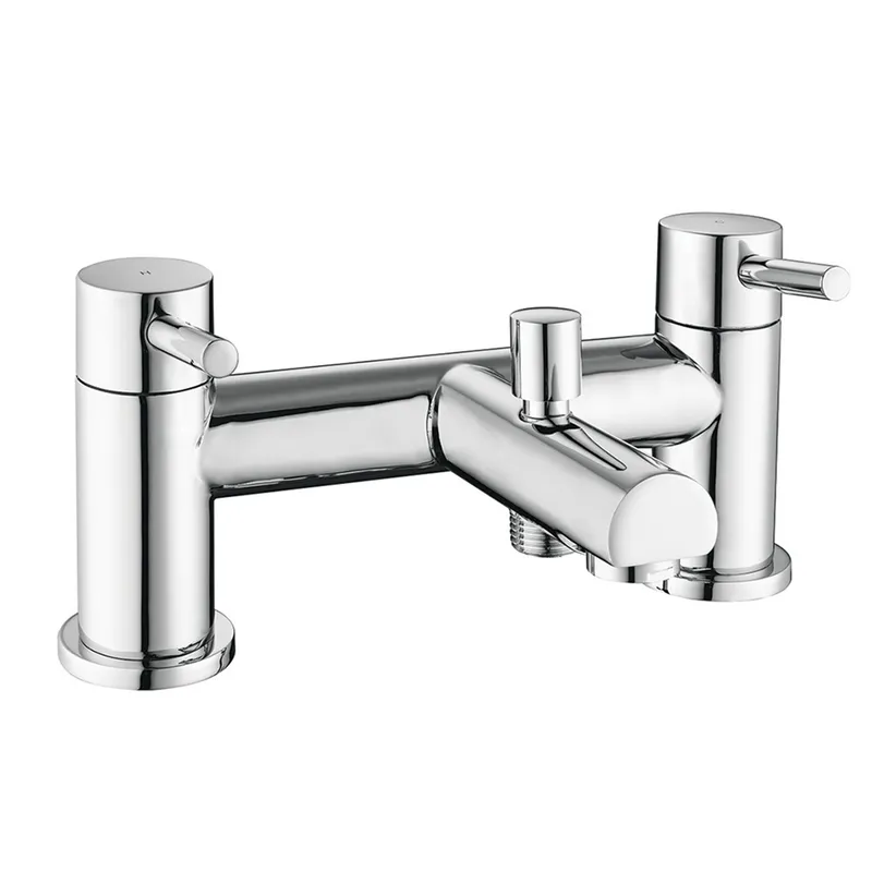 Lyon Dual Lever H Type Deck Mounted Bath Shower Mixer With Kit Chrome Plated in Chrome