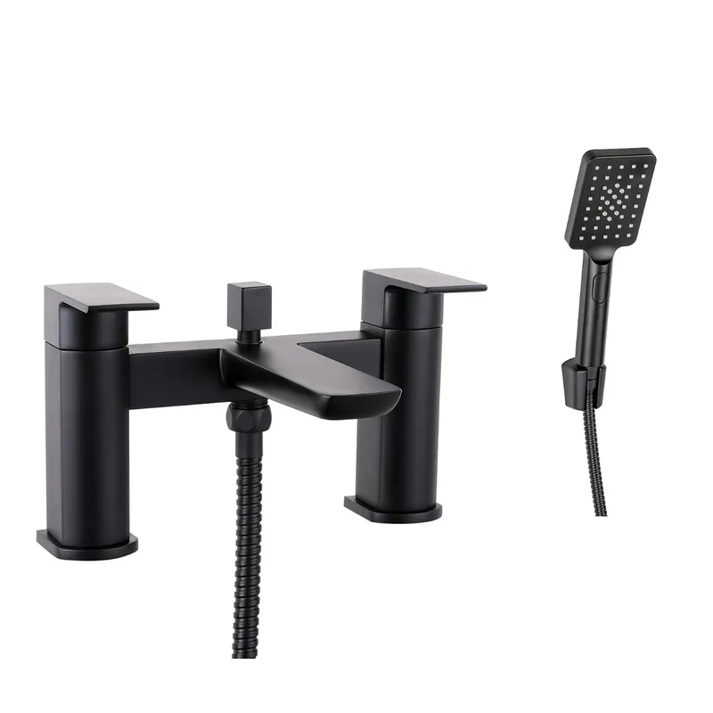 Messina Dual Lever H Type Bath Filler and hand Shower Mixer With Kit Black Matt in Black Matt