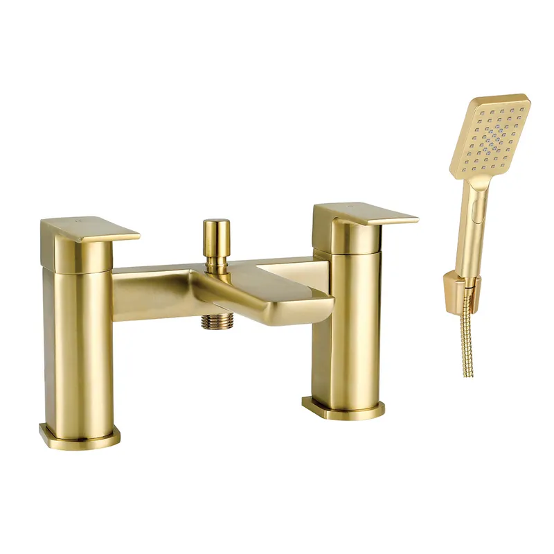 Messina Dual Lever H Type Bath Filler and hand Shower Mixer With Kit Brushed Gold in Brushed Gold