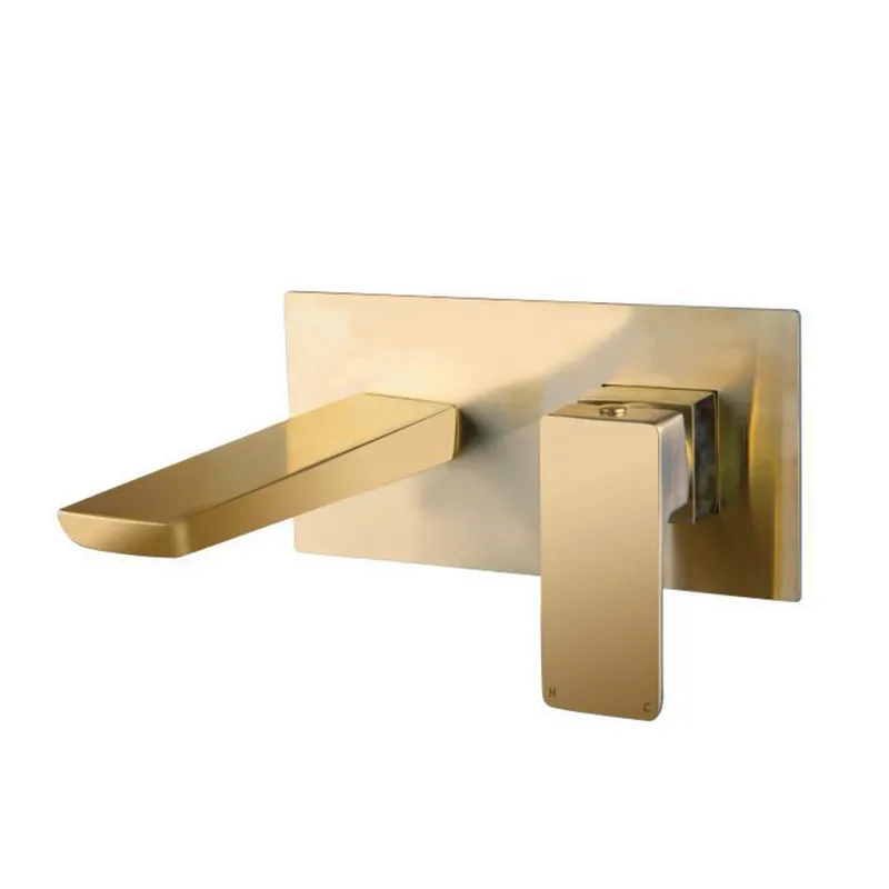 Messina Single Lever Wall-Mounted Mixer with Spout Brushed Gold in Brushed Gold