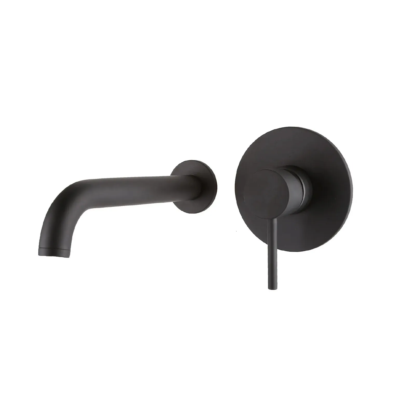 Nero Black Matt Round Wall Mounted Basin Mixer Tap in Black Matt