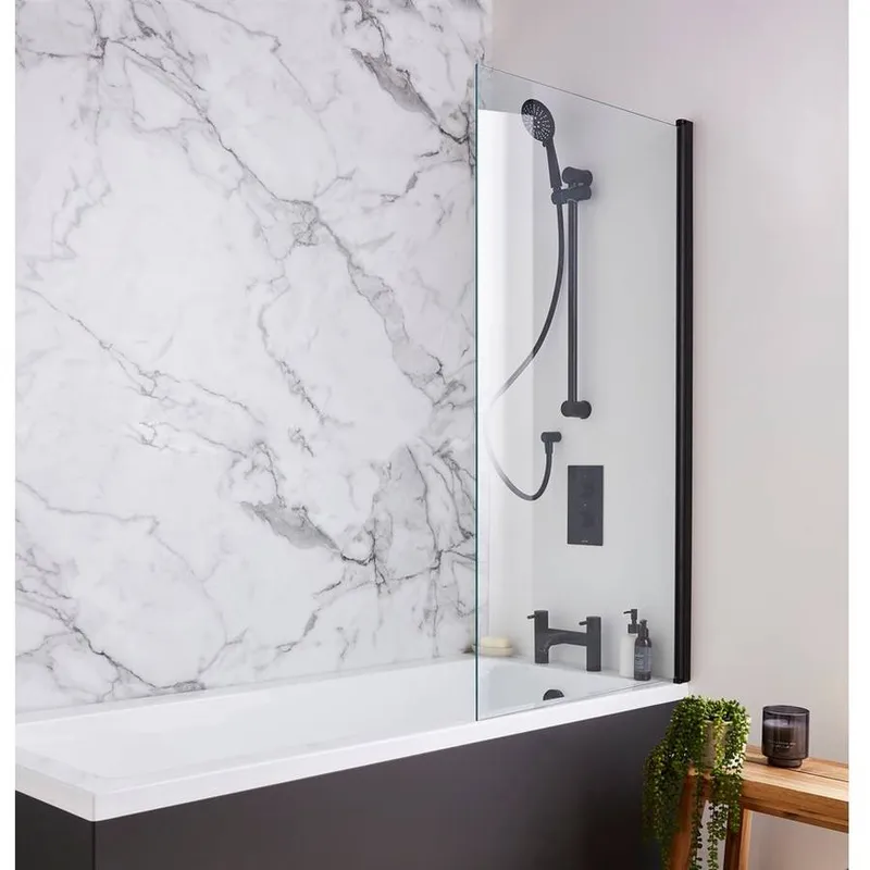Nero Square 780 x 1400mm Black Matt 6mm Bath Shower Screen in Black Matt
