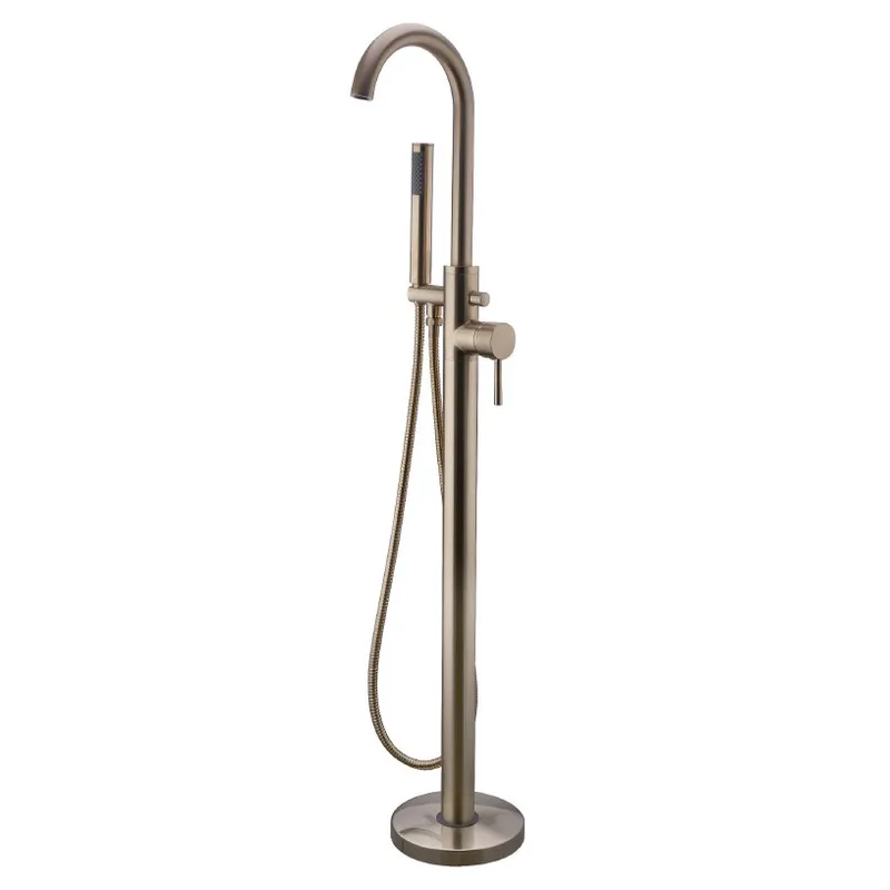 Ottone Brushed brass Freestanding Bath Shower Mixer Tap in Brushed Brass