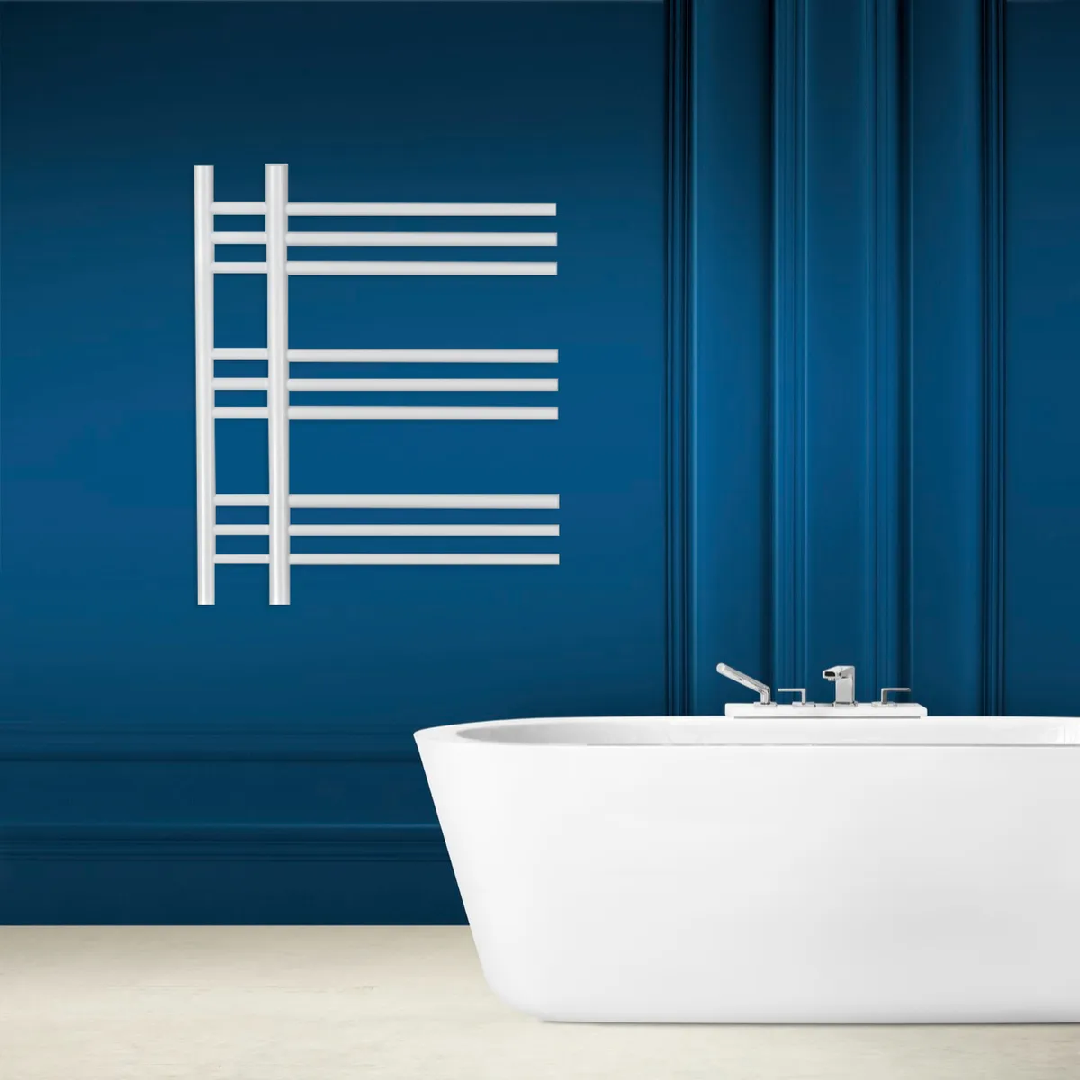 White Paris Single Designer Vertical Towel Radiator 1200mm x 500mm in White Gloss