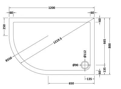 Technical drawing for Left Hand OFF SET Quadrant White Shower Trays (1200 x 800mm)
